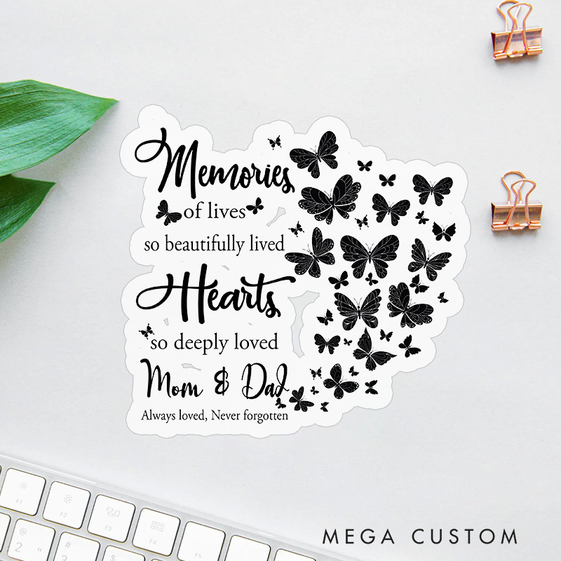 Personalized Always Loved Memorial Sticker Butterfly Mom Dad Sympathy Gift for Loss of Parents Tribute