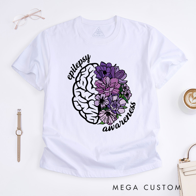 Personalized Epilepsy Awareness Floral Brain Inspirational Support Design T-shirt