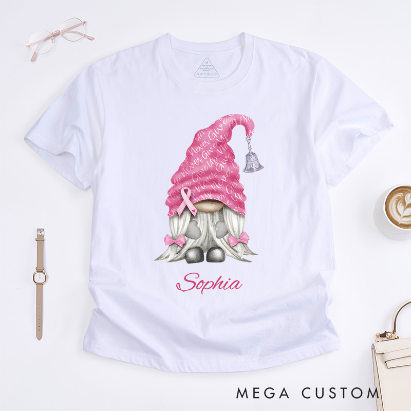 Personalized Breast Cancer Awareness Gnome Pink Ribbon T-Shirt Cancer Warrior Gift