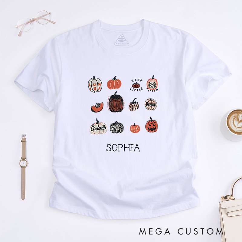 Personalized Playful Pumpkin Halloween T-Shirt Perfect for Fun and Festive Seasonal Celebrations T-Shirt