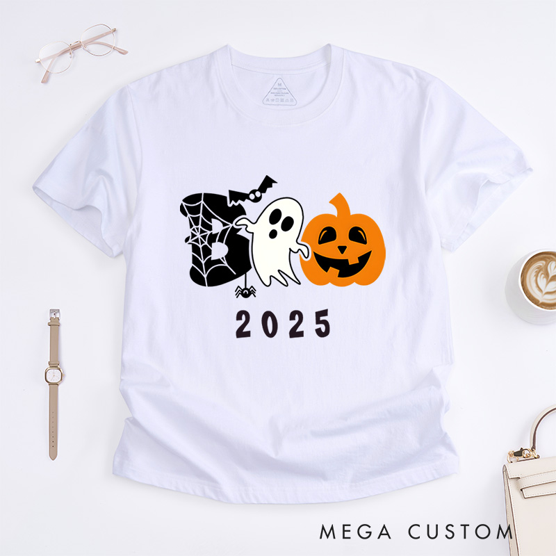 Personalized Ghost and Spider Web Halloween T-Shirt Perfect for Adding a Playful and Spooky Vibe T-Shirt