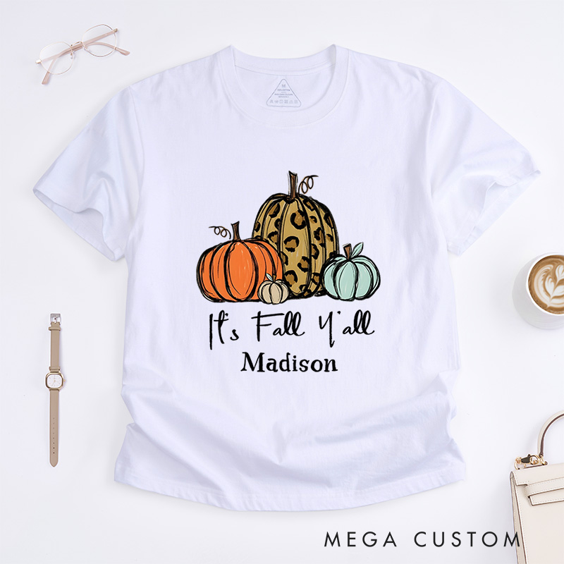 Personalized It’s Fall Y’all Pumpkins T-Shirt Perfect for Celebrating the Festive Autumn Spirit T-Shirt
