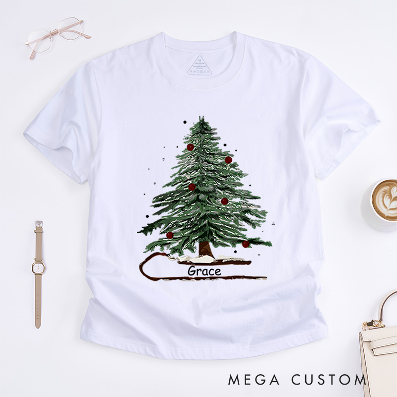 Personalized Festive Christmas Tree with Red Ornaments Christmas T-Shirt