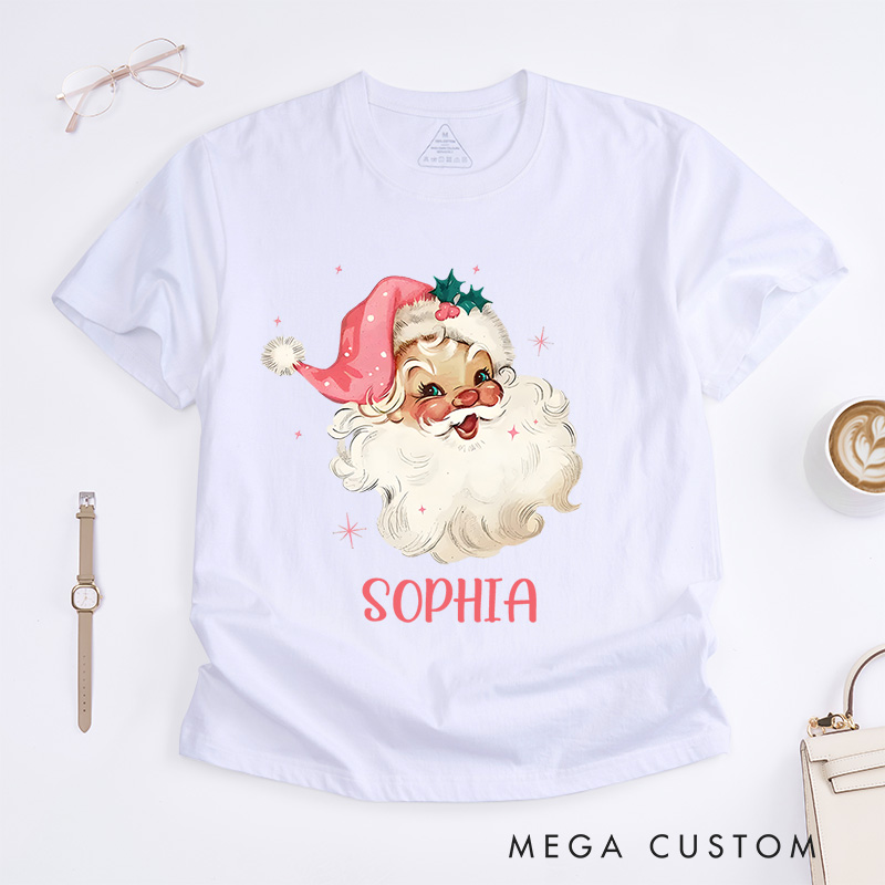 Personalized Cheerful Santa with Festive Expression Christmas T-Shirt