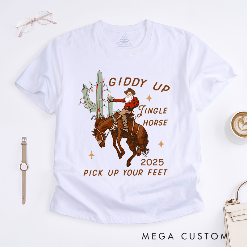 Personalized Giddy up Jingle Horse with Western Holiday Theme Christmas T-Shirt