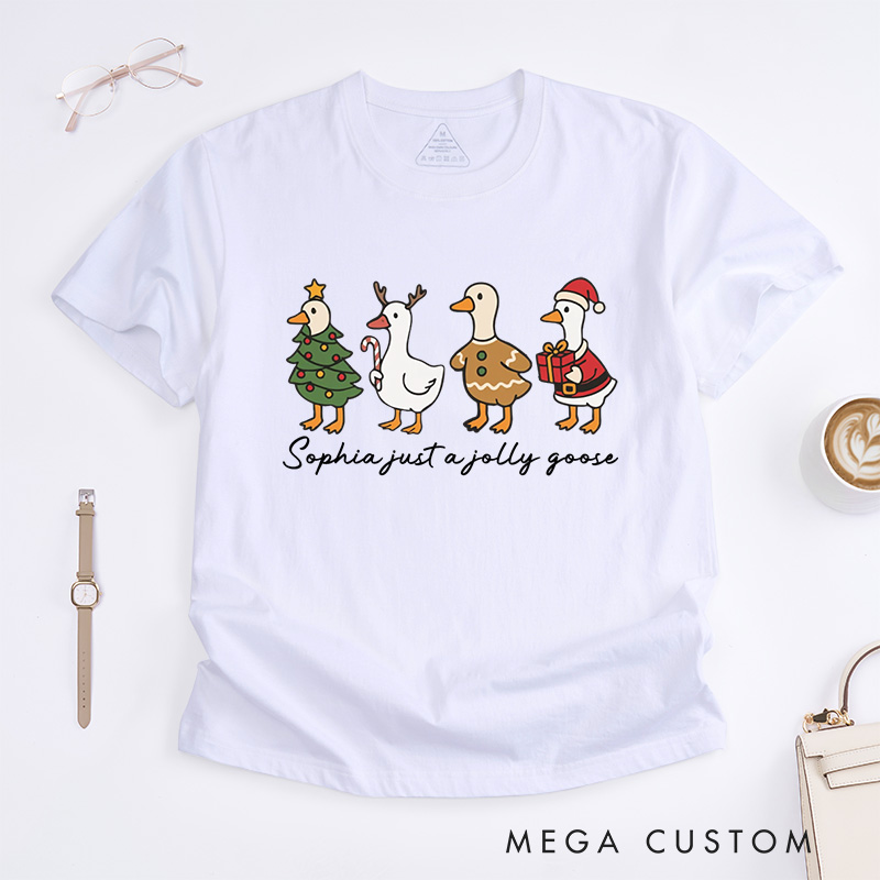 Personalized Jolly Geese in Festive Holiday Costumes Christmas T-Shirt