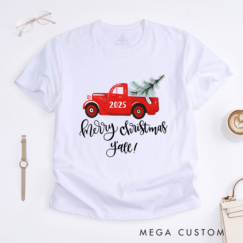 Personalized Red Truck Carrying Christmas Tree Christmas T-Shirt