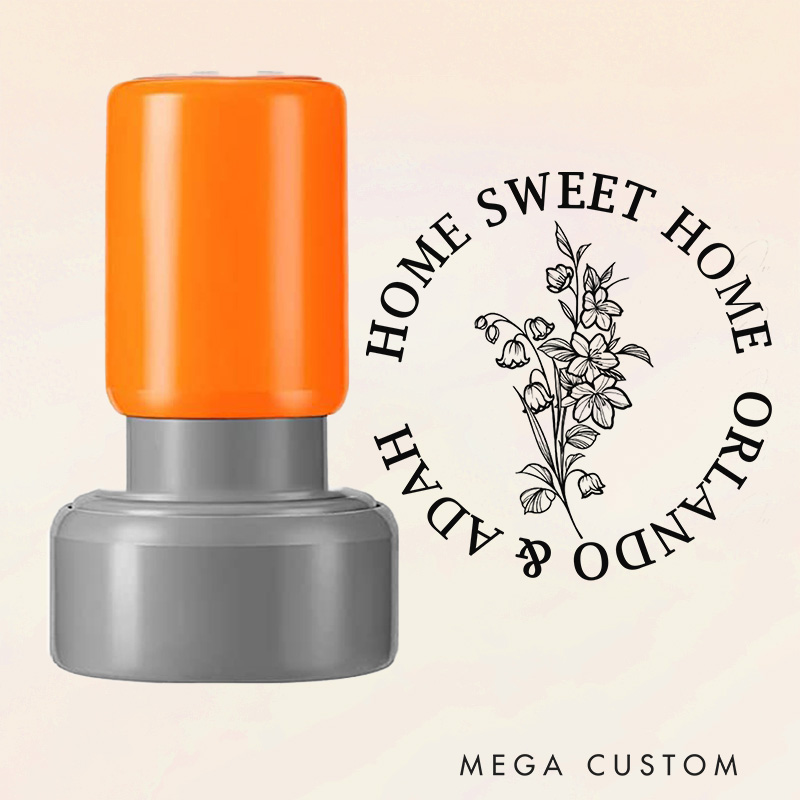 Personalized Housewarming Stamp Home Sweet Home Design May Birth Flower Lily of the Valley Custom Names Decorative Stamp for New Homeowners and Gifts