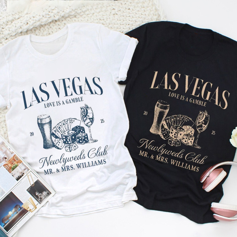 Personalized Playful Las Vegas Newlyweds Club Love Is A Gamble Wedding Couple Classic T-Shirt