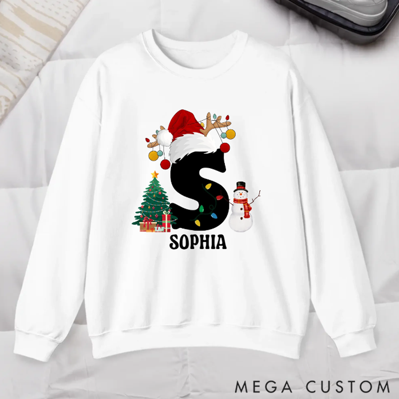 Personalized Christmas Trees Snowmen Multicolor Sweatshirt Hoodie with Initial and Name Christmas Gift for Family 