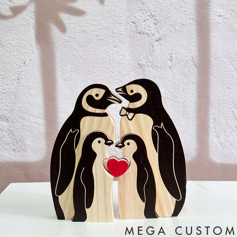 Personalized Wooden Penguin Family Puzzle Wooden Puzzle Gift,Desk Decor