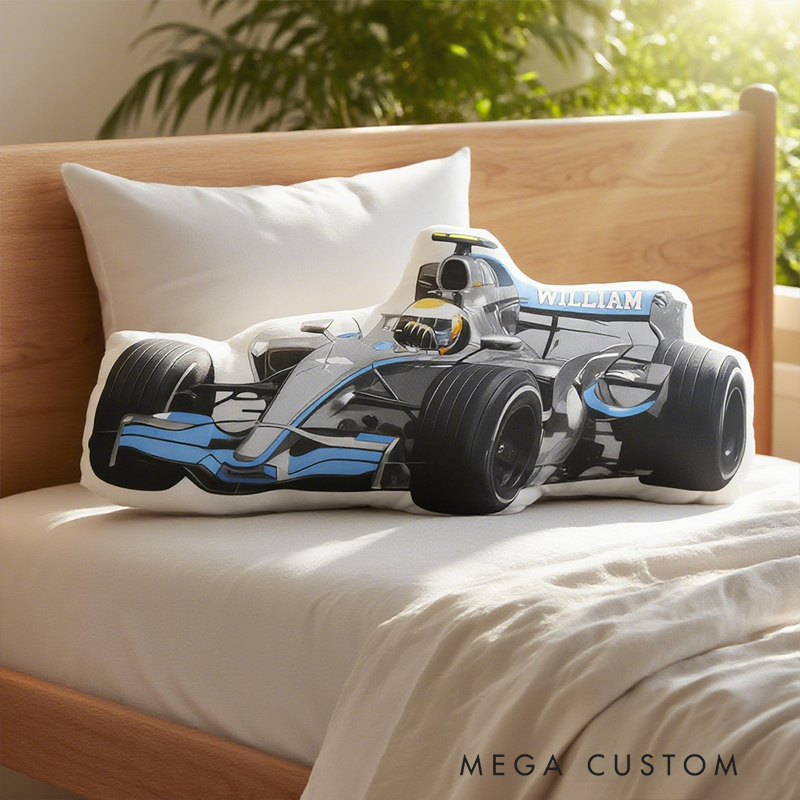 Personalized Racing Car Shaped Throw Pillow Custom Name Decorative Cushion Unique Gift for Racers and Racing Lovers