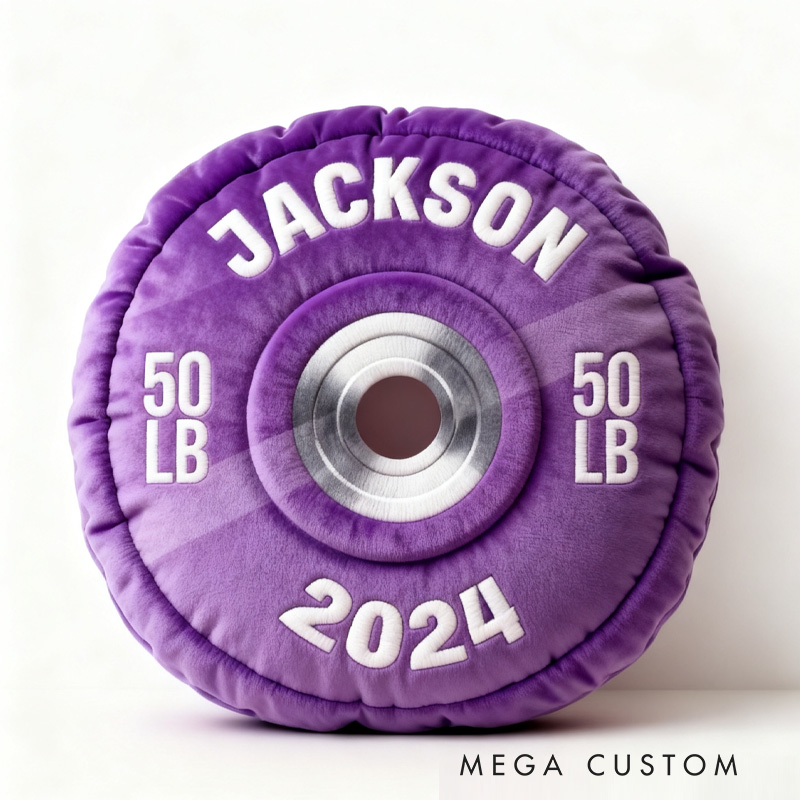 Personalized Weight Lifting Plate Name Pillow Graphic 3D Print Gift Ideas Exercise Themed Christmas Weightlifting Workout Pillow Comfortable Christmas Decor for Gym Lovers