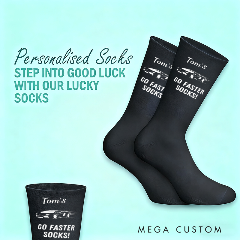 Personalized Go Faster Socks with Custom Name Design Gift for Racers and Racing Lovers