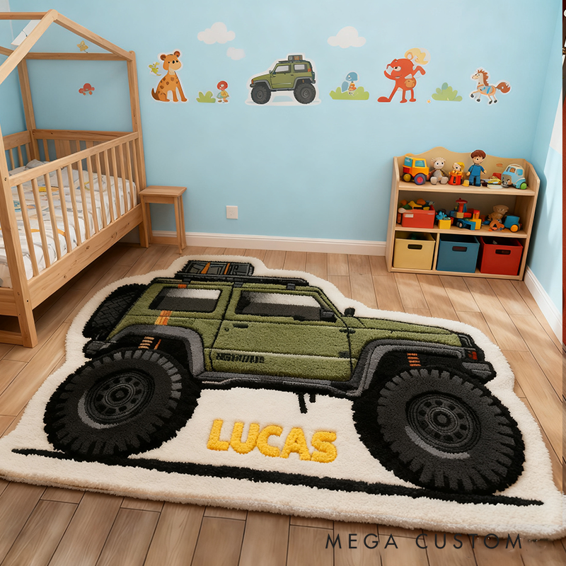 Personalized Racing Monster Truck Doormat with Custom Name Design for Racers and Racing Lovers