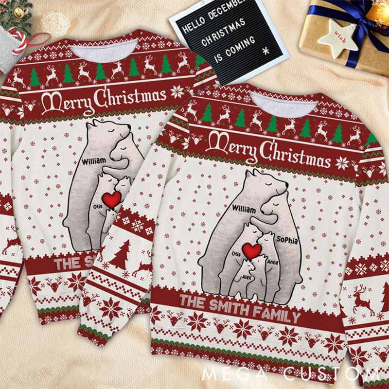 Personalized Ugly Christmas Sweater Christmas Bear Family