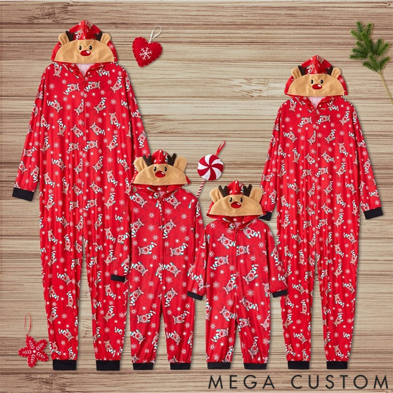 Personalized Matching Family Holiday Christmas Onesies Pajamas Reindeer
