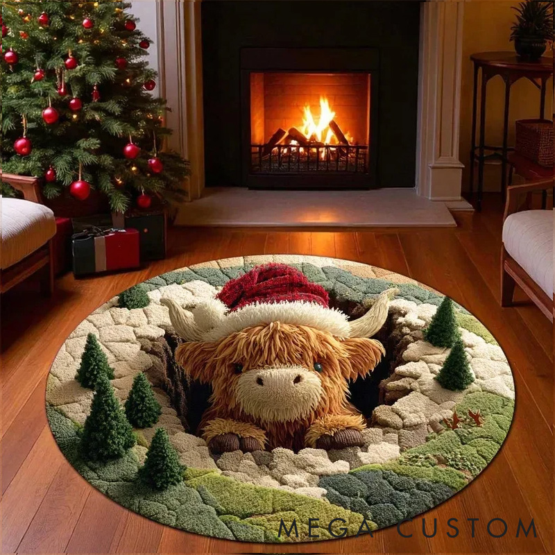 Personalized Pet Lover Highland Cow Christmas Rugs