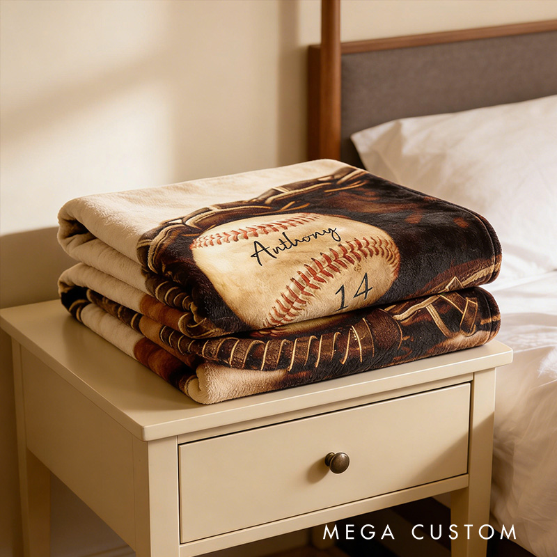 Personalized Baseball Blanket with Custom Name and Number Design, Cozy Up with Your Passion