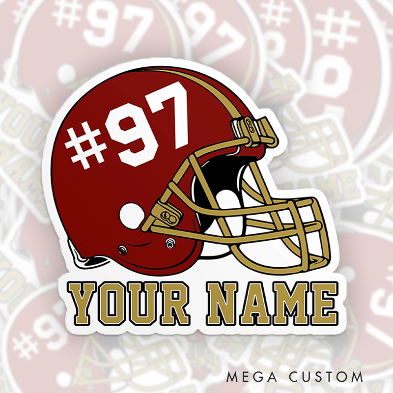 Personalized American Football Helmet Sticker with Custom Name and Number for Sports Lover