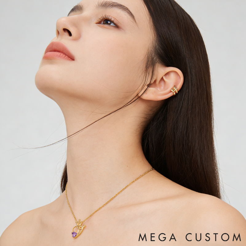 Personalized Sterling Silver Unique Shaped Initial Crown Birthstone Color Necklace