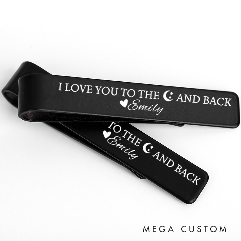 Personalized I Love You To The Moon And Back Engagement Wedding Tie Clip Silver Tie Bar