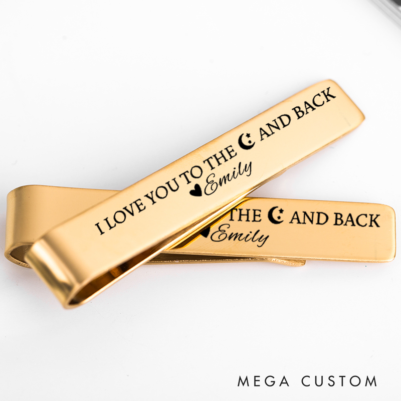Personalized I Love You To The Moon And Back Engagement Wedding Tie Clip Silver Tie Bar