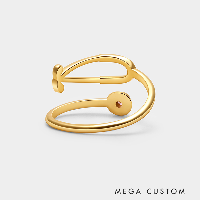Personalized Adjustable Stethoscope Ring – Custom Name and Birthstone Sterling Silver Open Ring 925 Sterling Silver Gifts for Her