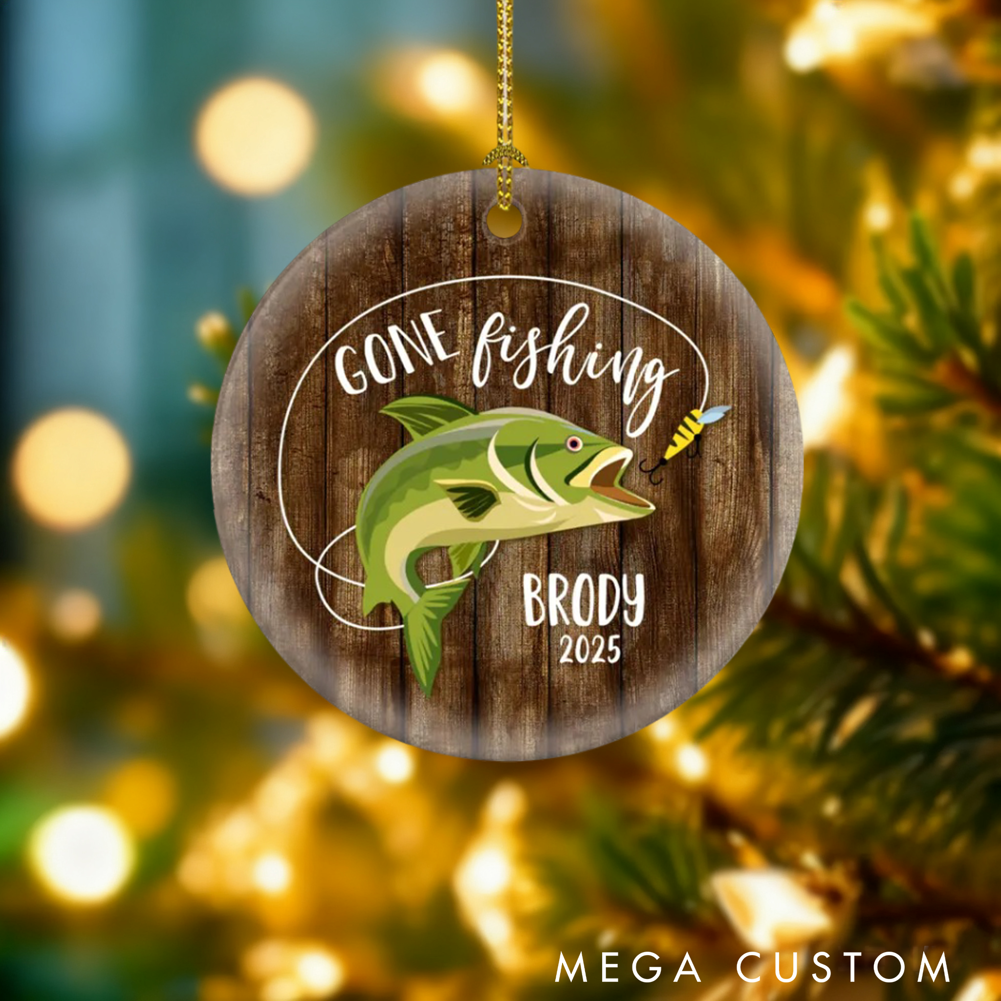 Personalized Fisherman Christmas Ornament Gone Fishing Ornament Bass Fishing Gift Ceramic Christmas Tree Decoration for Fishing Lover