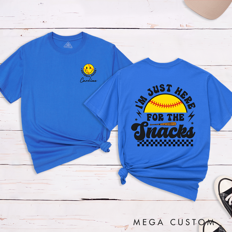 Personalized Softball T-Shirt - "I'm Just Here for the Snacks" with Custom Name
