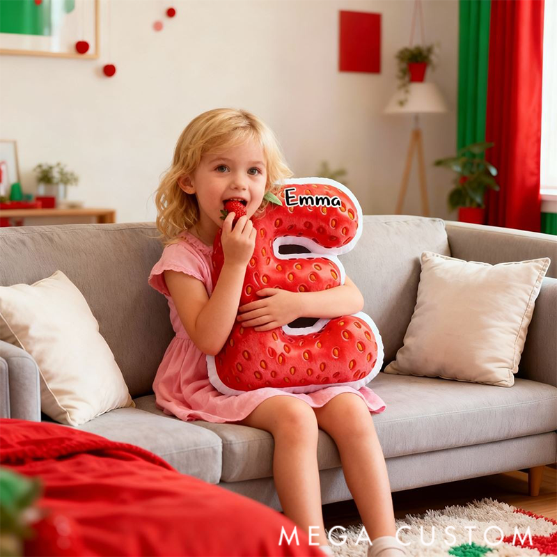Personalized Graphic 3D Print Pillows Pillow, Custom Strawberry Pillow with Name for Family