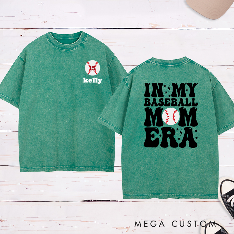 Personalized "In My Baseball Mom Era" Washed T-Shirt Custom Name & Number