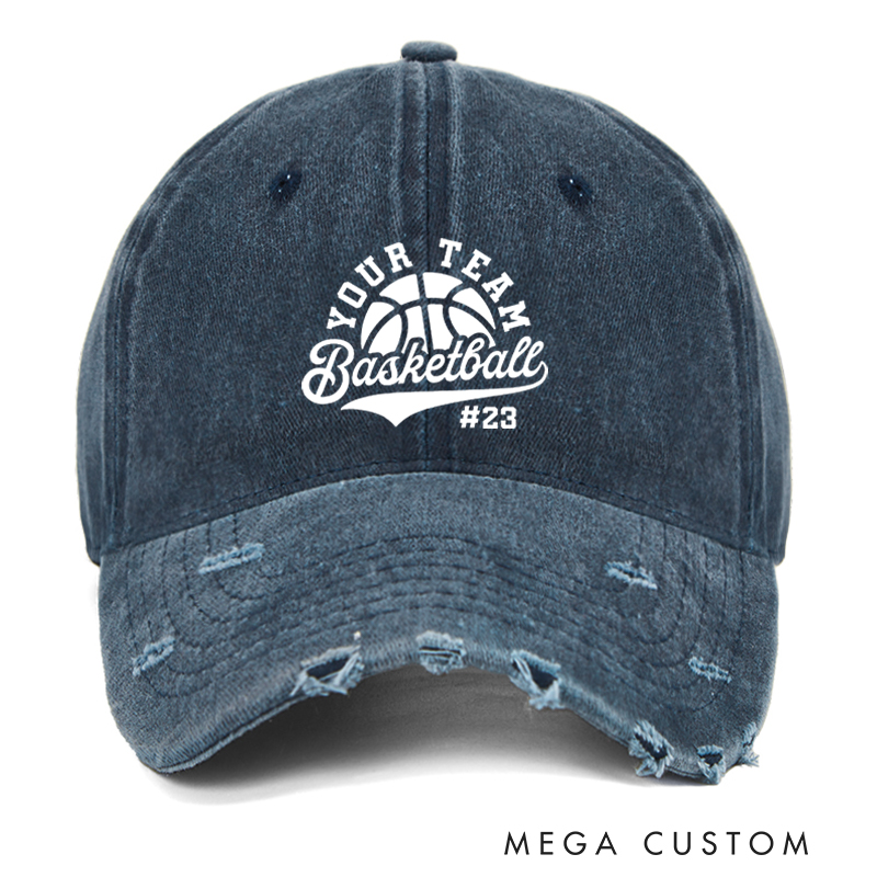 Personalized Distressed Basketball Cap with Custom Team Name and Player Number