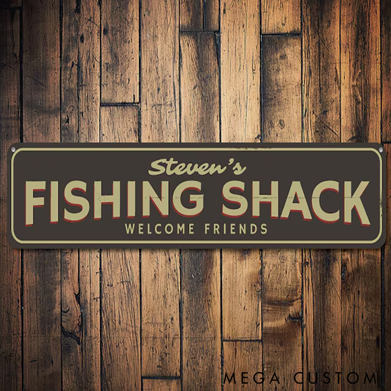 Personalized Fishing Shack Metal Sign Fishing Shack Sign Custom Name Metal Fish Lover Lake House Decor Outdoor Decor for Fishing Enthusiasts