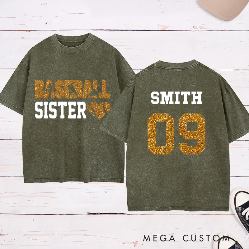 Personalized Baseball Washed T-Shirt with Heart Graphic and Custom Name and Number