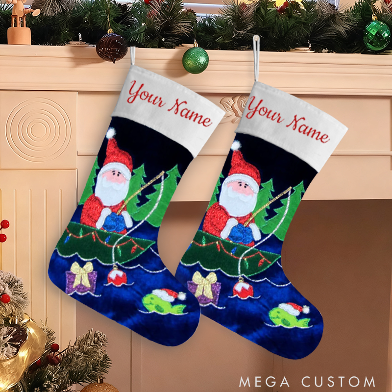 Personalized Fishing Christmas Stocking Santa Fishing Stocking Holiday Decor and Perfect Gift for Fishing Enthusiasts