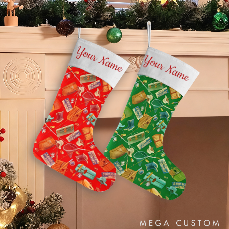 Personalized Fishing Christmas Stockings Custom Name Holiday Decor for Anglers Perfect Gift for Fishing Enthusiasts