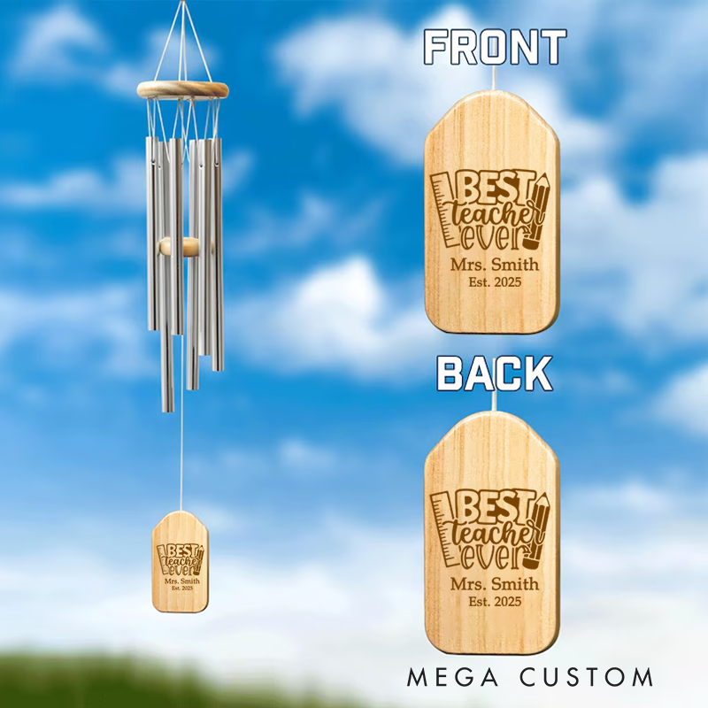 Personalized Wind Chimes for Teacher Best Teacher Ever Pencil Ruler Teacher Appreciation Gift