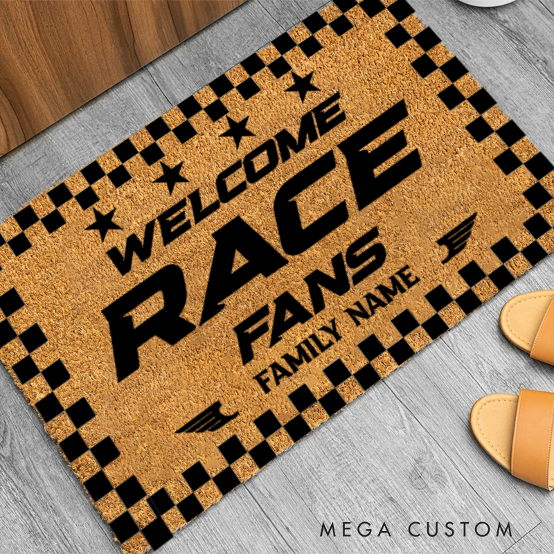 Personalized Doormat with Five Star Race Fans Design for Racers and Racing Lovers
