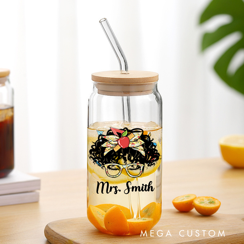 Personalized Teacher Tumbler with Lid and Straw Teacher Custom Glass Coffee Cup Stylish Gift