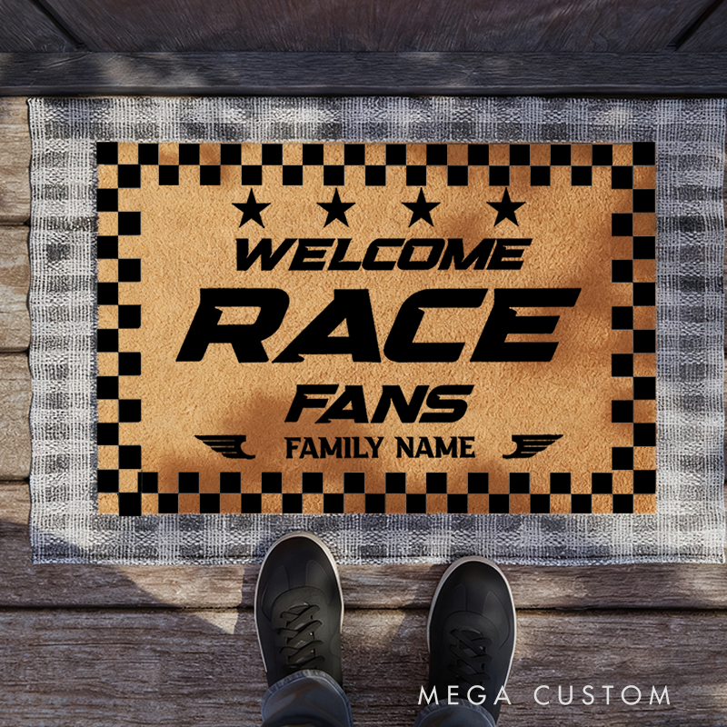 Personalized Doormat with Five Star Race Fans Design for Racers and Racing Lovers