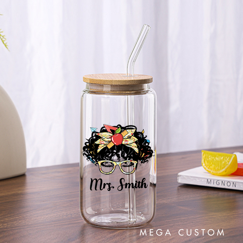 Personalized Teacher Tumbler with Lid and Straw Teacher Custom Glass Coffee Cup Stylish Gift