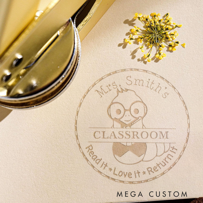 Personalized Teacher Book Embosser Stamp with Bug Design Thoughtful Gift for Teachers