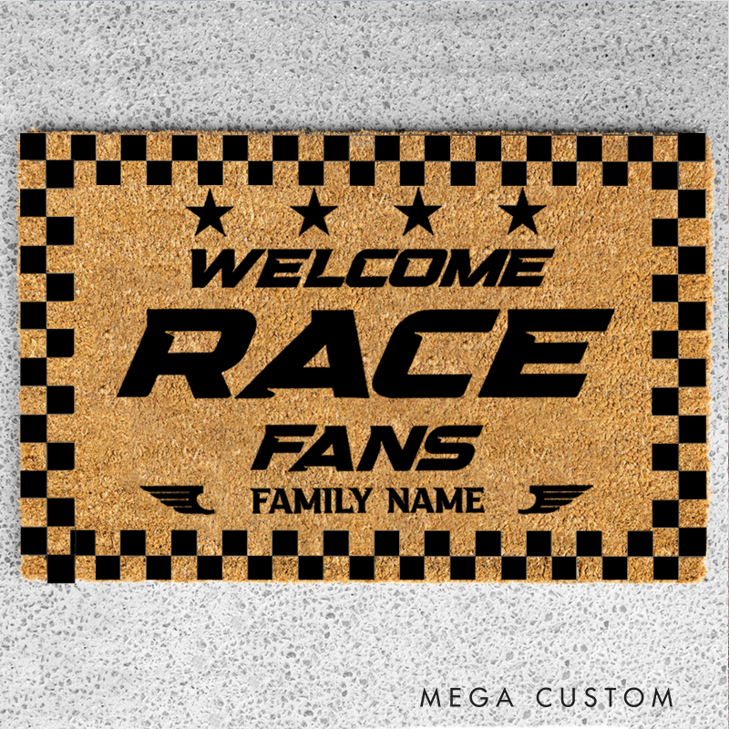 Personalized Doormat with Five Star Race Fans Design for Racers and Racing Lovers