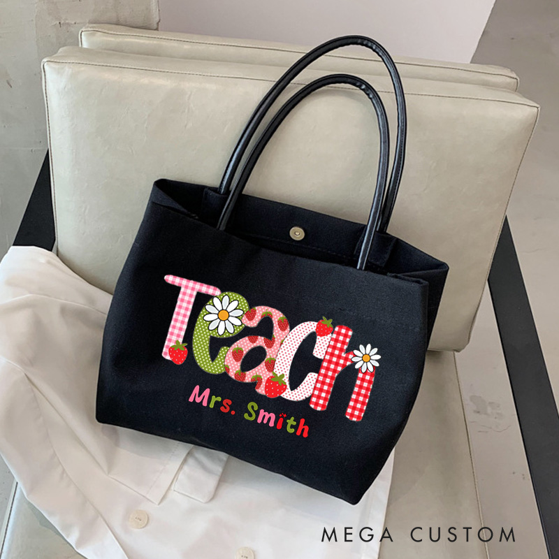 Personalized Teacher Canvas Tote Bag Flower Teach Design Appreciation Gift for Teachers