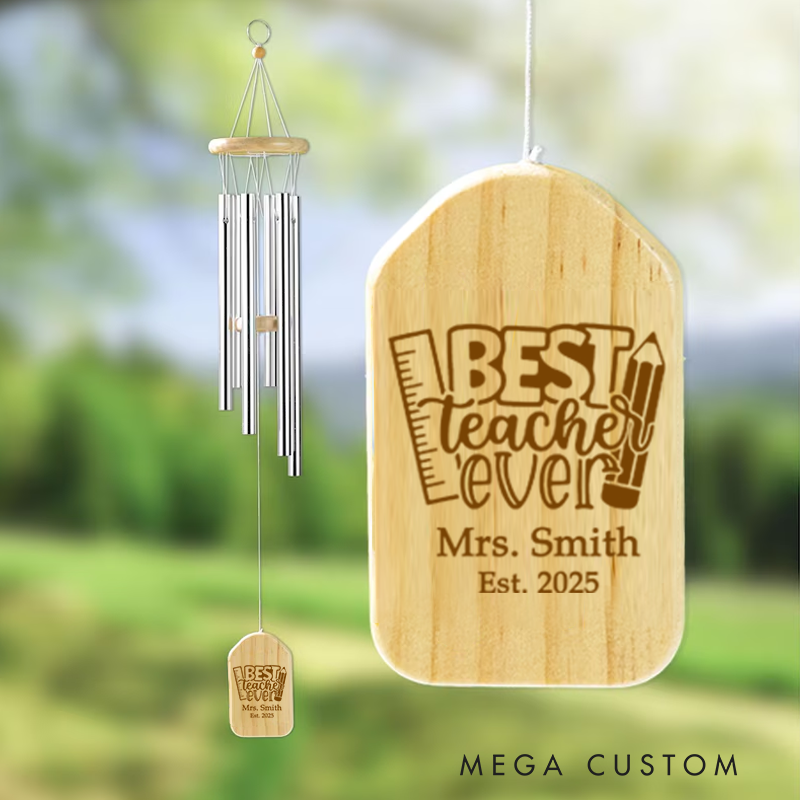 Personalized Wind Chimes for Teacher Best Teacher Ever Pencil Ruler Teacher Appreciation Gift
