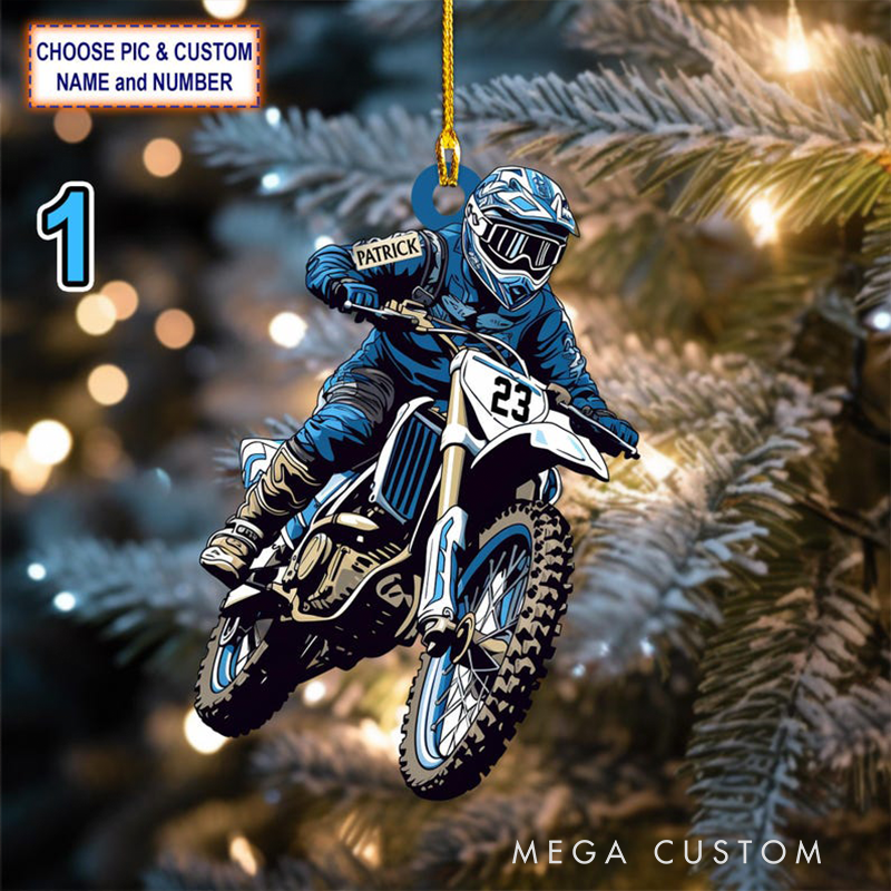 Personalized Motocross Dirt Bike Christmas Ornament Custom 2D Acrylic Ornament with Name Number and Color Gift for Motorcycle Lovers