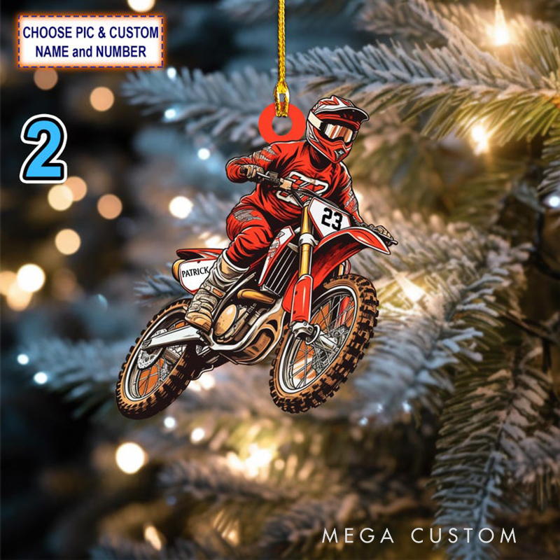 Personalized Motocross Dirt Bike Christmas Ornament Custom 2D Acrylic Ornament with Name Number and Color Gift for Motorcycle Lovers