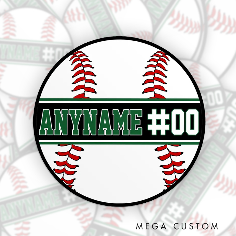 Personalized Graphic Baseball Sticker with Seam and Customizable Text  