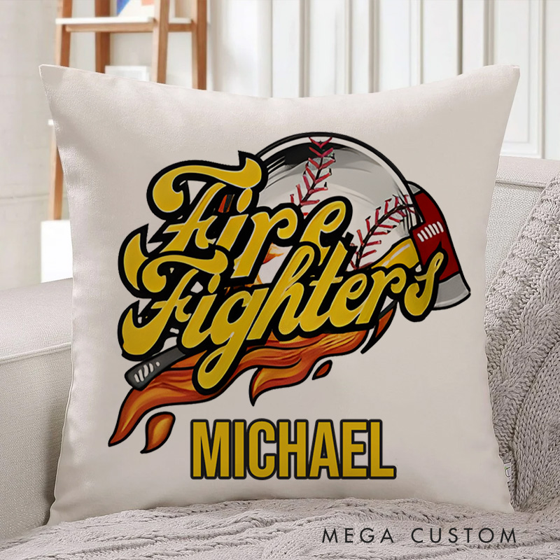 Personalized Firefighter Pillow Firefighters Baseball Themed Design Appreciation Gift for Firemen